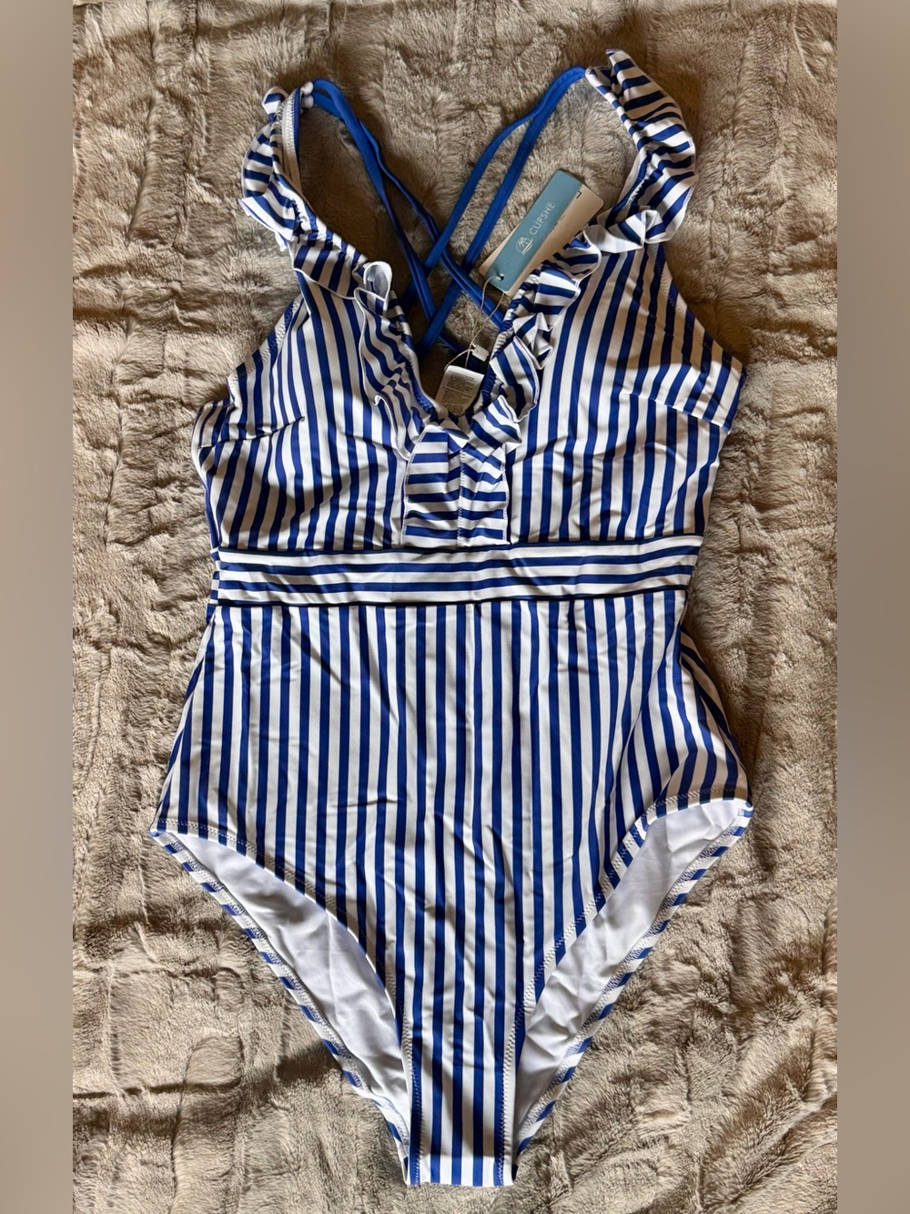 Striped Blue & White One-Piece Swimsuit